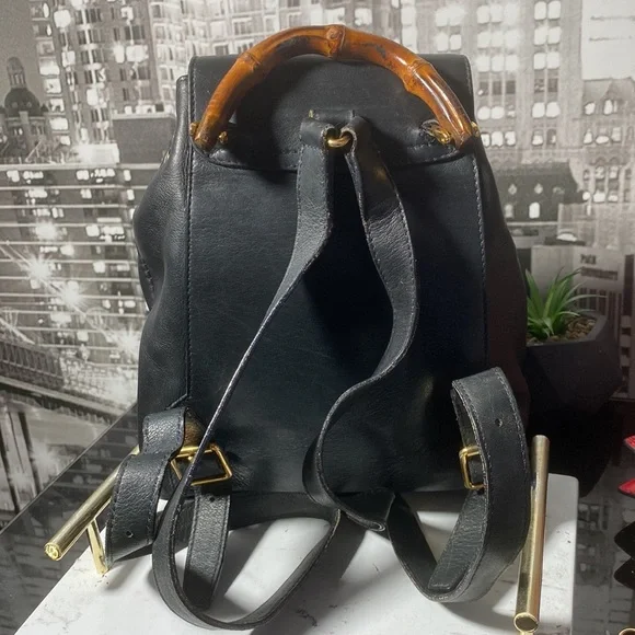 Gucci Black Leather Backpack with Bamboo Accent - Picture 9 of 16